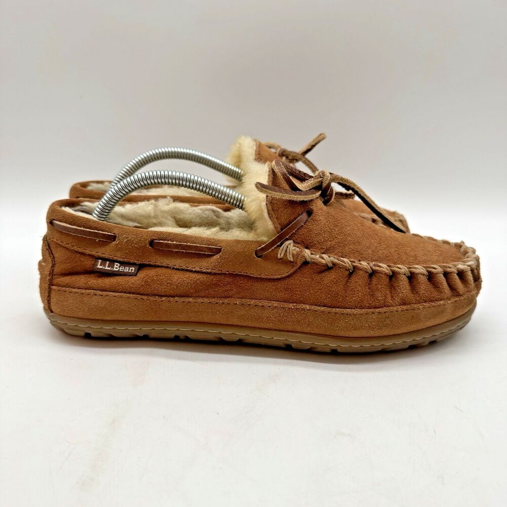 L.L. Bean Wicked Good Moccasins Women's 6M Brown Suede Sherpa Lined Slippers - Picture 3 of 11